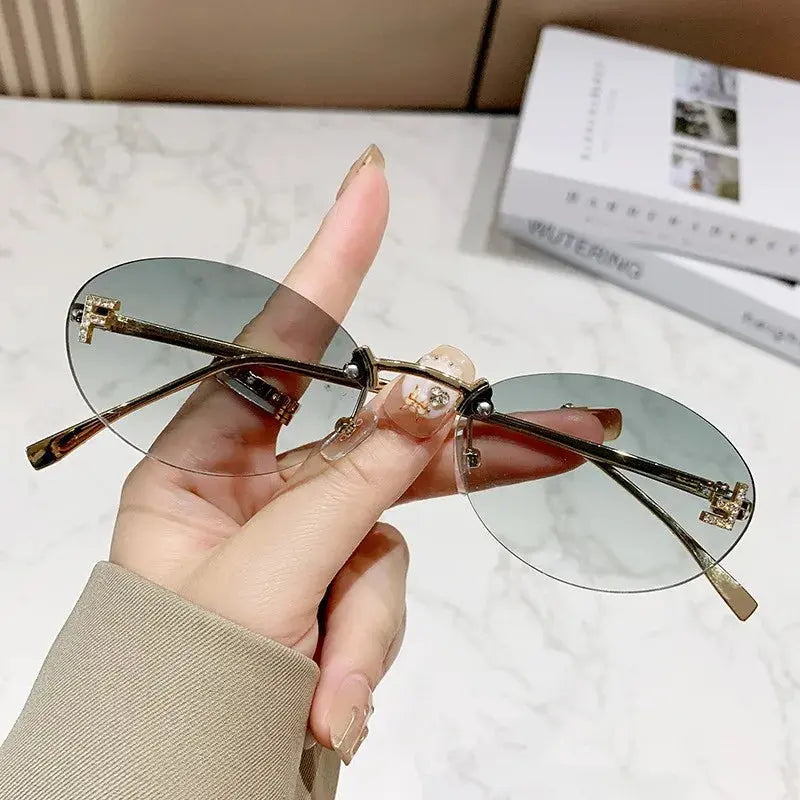 Elegant Diamond Oval Sunglasses Male Letter "F" Rimless Sunglasses  car sunglasses 90902 - Suncollections