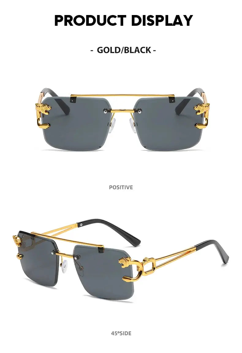 Rimless Square Fashion Fashion Double Bridge Sun Glasses Vintage Women Men Sunglasses - Suncollections