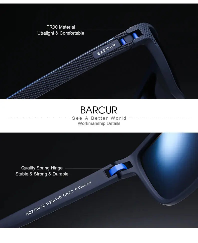BARCUR Design TR90 Sunglasses Men Polarized Light Weight Sports Sun Glasses Women Eyewear Accessory Oculos UVAB Protection - Suncollections