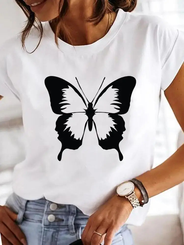 Women's Short-sleeved Explosive Insect Butterfly Dragonfly Print Round Neck T-shirt Women Clothes  Oversized T Shirt  Harajuku - Suncollections