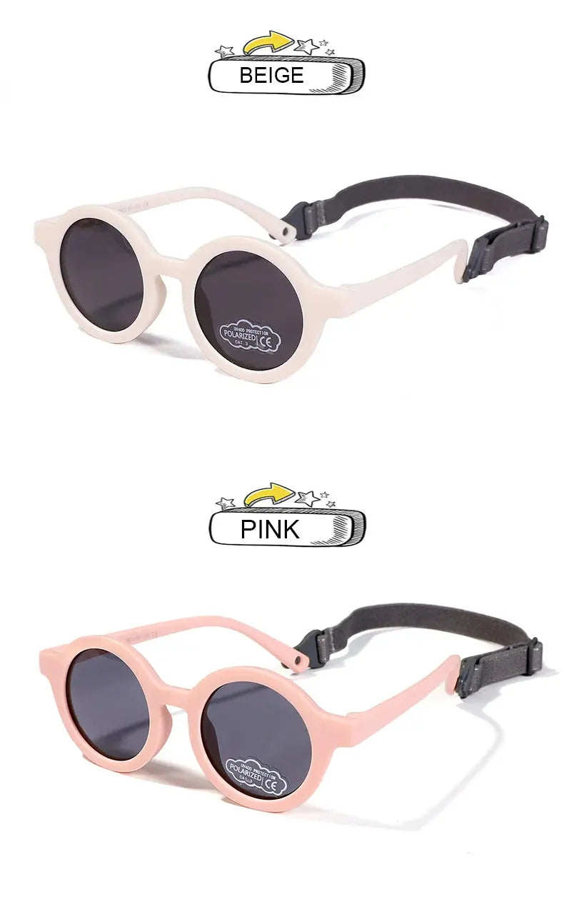 Baby Polarized Round Sunglasses Flexible Rubber Shades with Strap for Toddler Newborn Infant Ages 0-36 Months - Suncollections