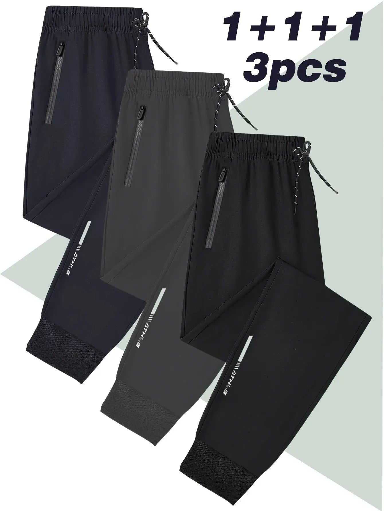 3 Pack Mens Jogger Pants Zipper Ankle Cuff Slim Fit Stretch Casual Running Lounge Sweatpants Trousers for Gym Workout Training Suncollections