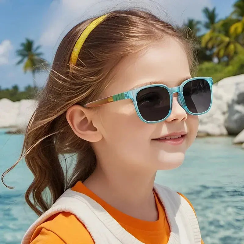 Fashion Silicone Square Sunglasses Contrasting Colours Jelly Colorful Frame Polarized Lens UV400 Boys Girls Age 3-12 - Suncollections