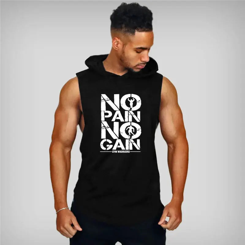 Mens Bodybuilding Sleeveless Hooded Shirts Summer Breathable Loose Cotton Hip Hop Tank Tops Gym Workout Fitness Muscle Hoodie Suncollections