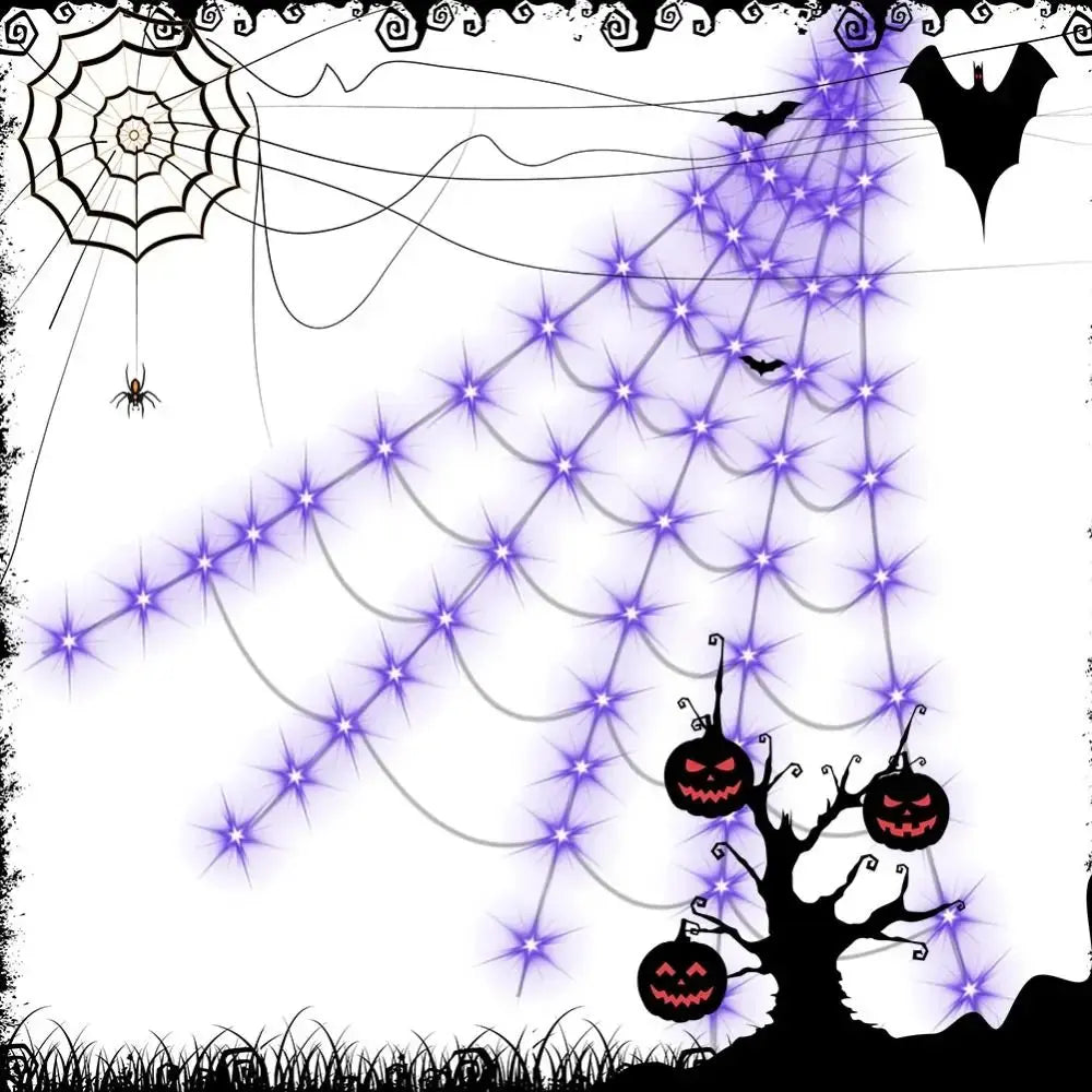 Practical 8 Modes Halloween Spider Web Lights Glow 250 LEDs LED Spider Net Hanging 5m Scary Giant Spider Haunted House Suncollections