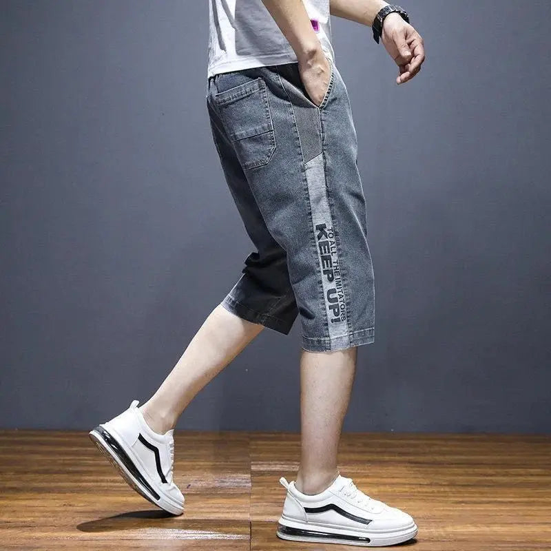 Gray Male Denim Shorts Graphic Straight Buttons Men's Short Jeans Pants Cowboy Retro Y2k Streetwear Wide Rude Summer New In Cut Suncollections