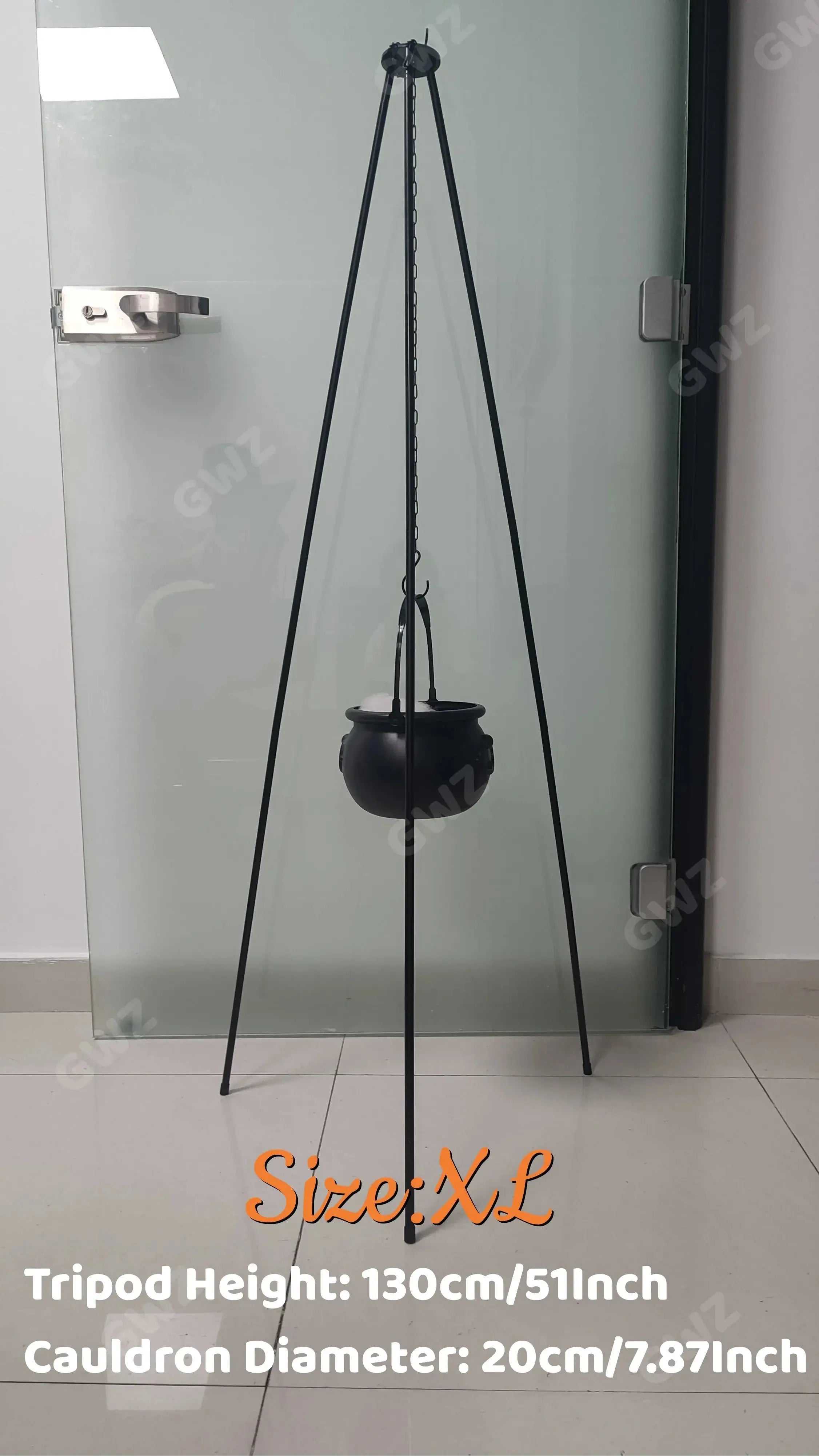 51in Halloween Decor Outdoor 12in Large Witch Cauldron on Tripod with Lights Black Plastic Bowl Party Hocus Pocus Candy Bucket Suncollections