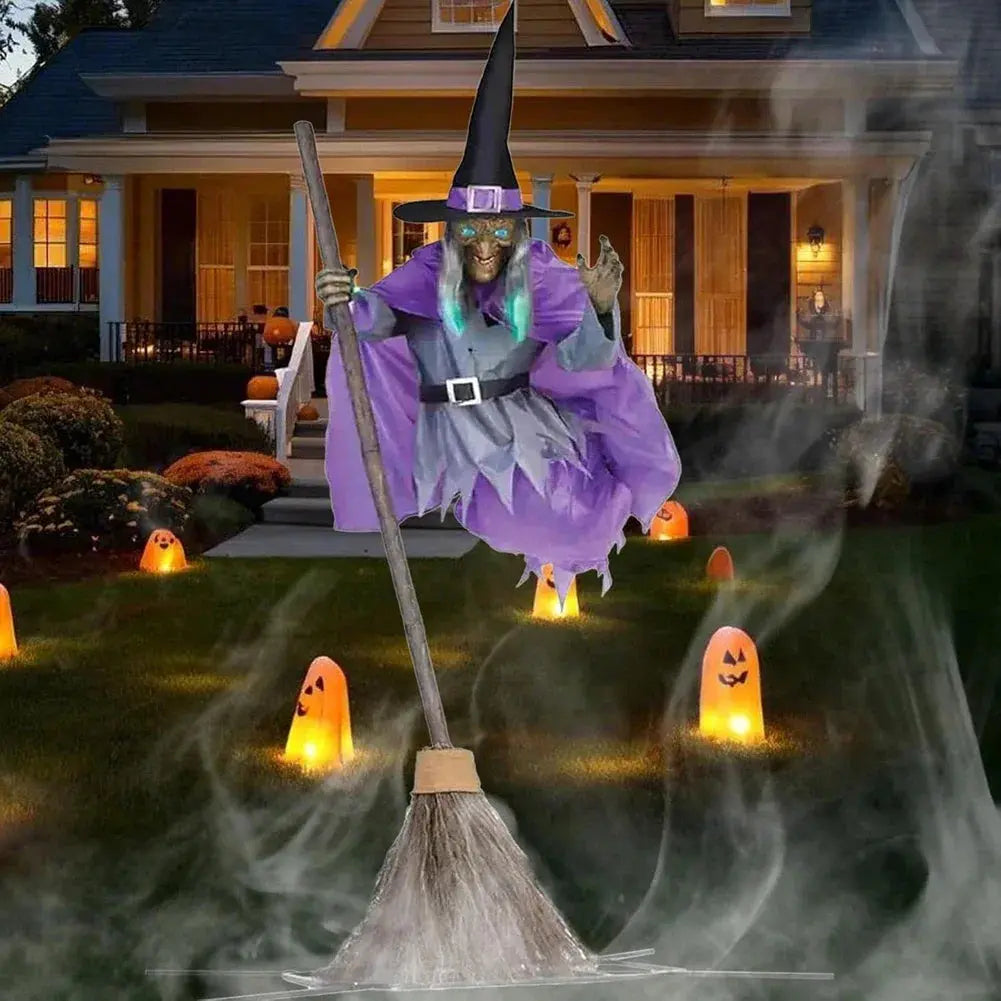 Flying Witch Decoration with Terrifying Sounds & Lights Halloween Props Halloween Flying Witch Decor for Garden Yard Lawn Indoor Suncollections