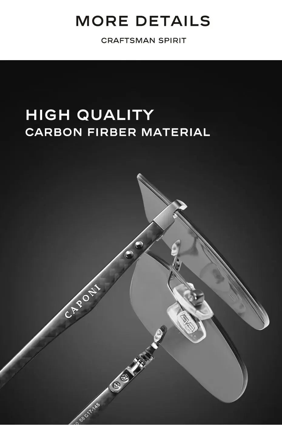 CAPONI Sunglasses Men Polarized Outdoor Ultra Light Pure Titanium Black Sunglasses Original Designer Photochromic Shade BS23503 - Suncollections