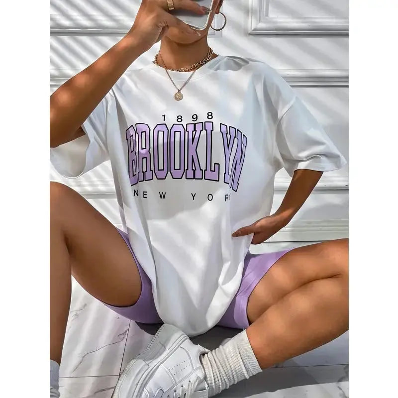 Fashion Vintage Womens T-Shirts 1898 Brooklyn New York Short Sleeve Tops Casual Street Clothing Woman Tops Summer Tees - Suncollections