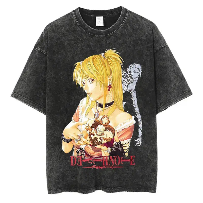 Harajuku Vintage Washed T Shirts Death Note Anime Graphic Printing T Shirt Oversize Cotton Fashion Streetwear Unisex Top Tee - Suncollections