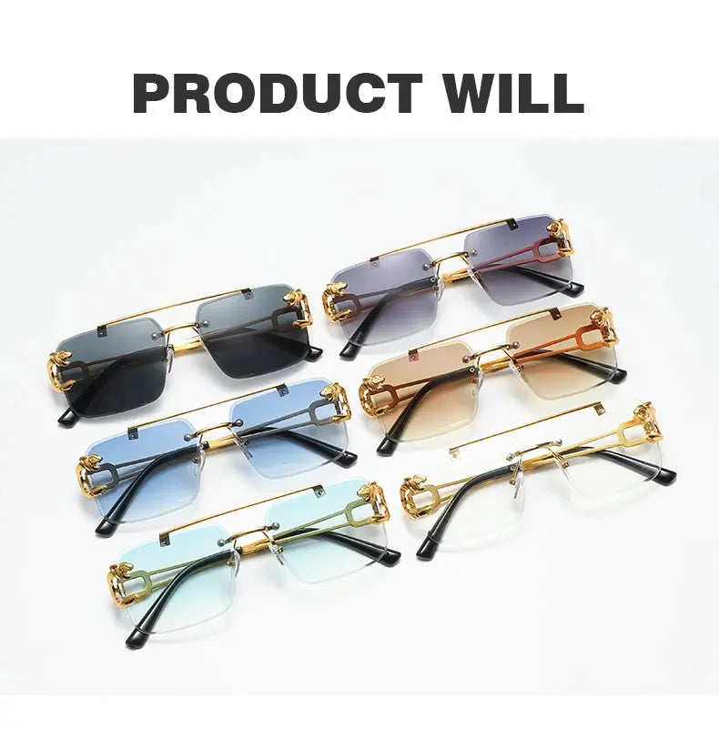 Fashion Rimless Square Double Bridge Sun Glasses Vintage Women Men Sunglasses UV400 - Suncollections
