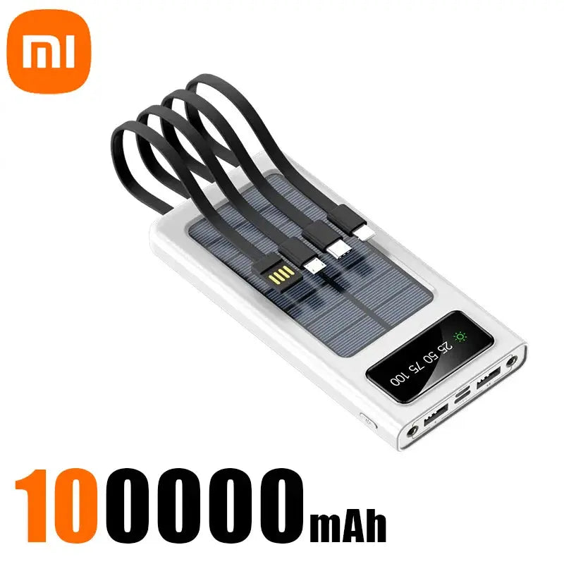 Xiaomi New Solar Power Bank 200000mA Large Capacity Mobile Power Fast Charging Battery With Dual USB 4 Cables For iPhone Samsung - Suncollections