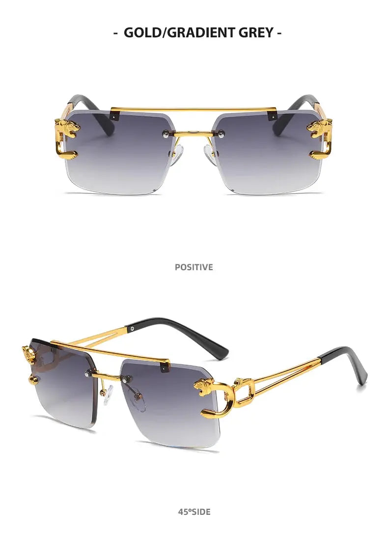 Fashion Rimless Square Double Bridge Sun Glasses Vintage Women Men Sunglasses UV400 - Suncollections