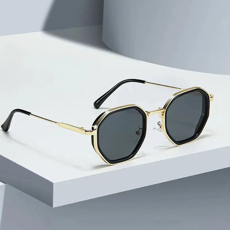 2025 New in Vintage Sunglasses for Women Modern Fashionable Octagonal Glasses with Black Lenses Golden Edging Sun Glasses - Suncollections