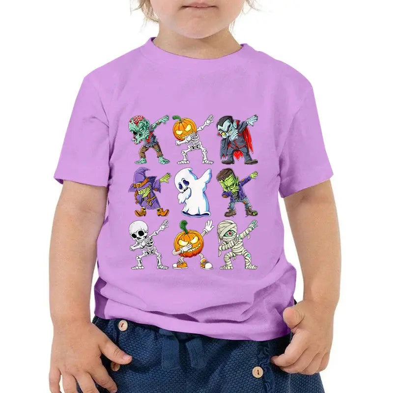Kids Halloween T Shirt Skeleton Zombie Pumpkin Monster Dabbing T-Shirts Round Neck Funny Summer Halloween Boys Girls New Tshirt - Suncollections