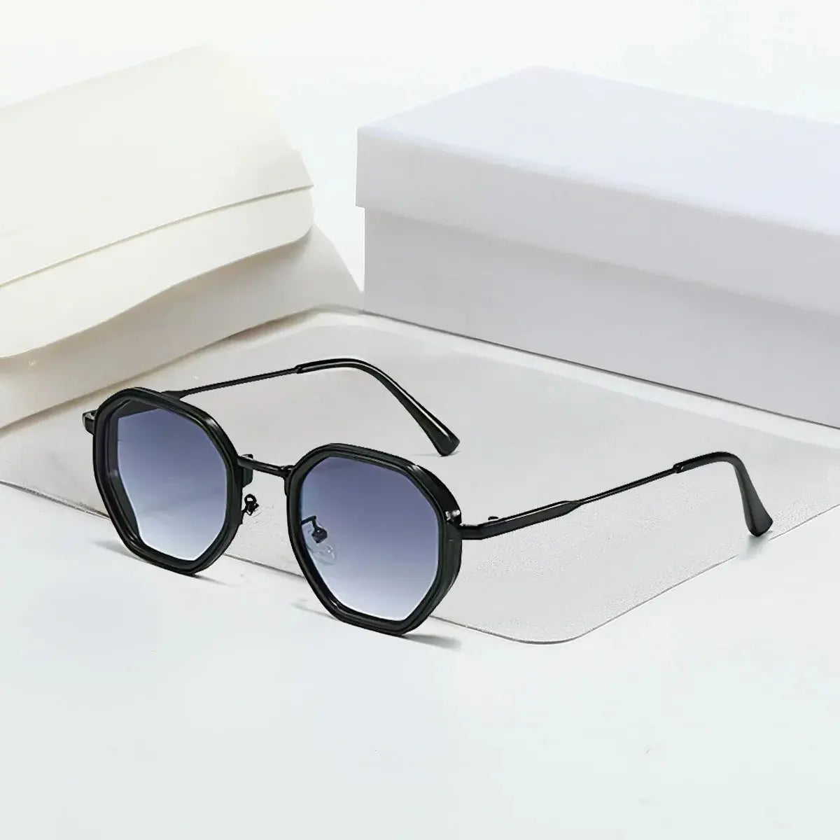 2025 New in Vintage Sunglasses for Women Modern Fashionable Octagonal Glasses with Black Lenses Golden Edging Sun Glasses - Suncollections