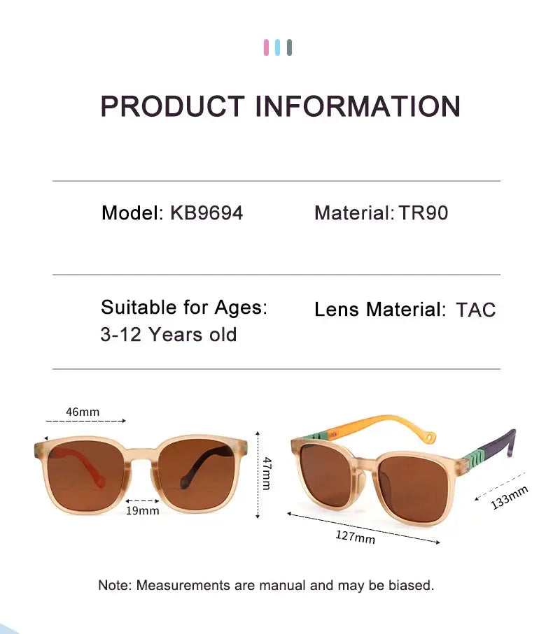 Fashion Silicone Square Sunglasses Contrasting Colours Jelly Colorful Frame Polarized Lens UV400 Boys Girls Age 3-12 - Suncollections