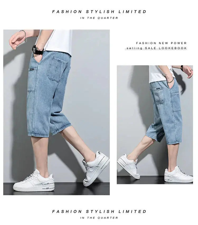 new Mens Summer Denim Short Men Jeans Fashion Streetwear Hip Hop Long 3/4 Capri Cargo Shorts bermuda masculina ropa hombre Suncollections