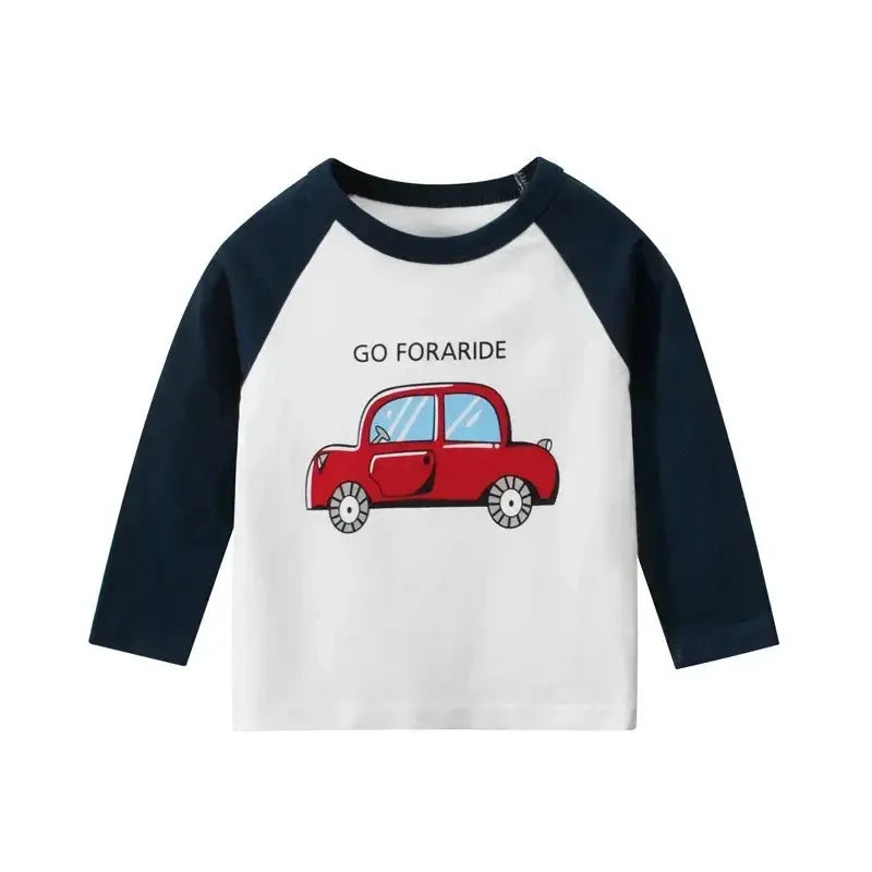2025 Autumn T Shirt Cartoon Car T-shirt Boys Girls Baby Kids Clothes Cotton Long Sleeve Top for Boy Children's Clothing 2-9 Year - Suncollections