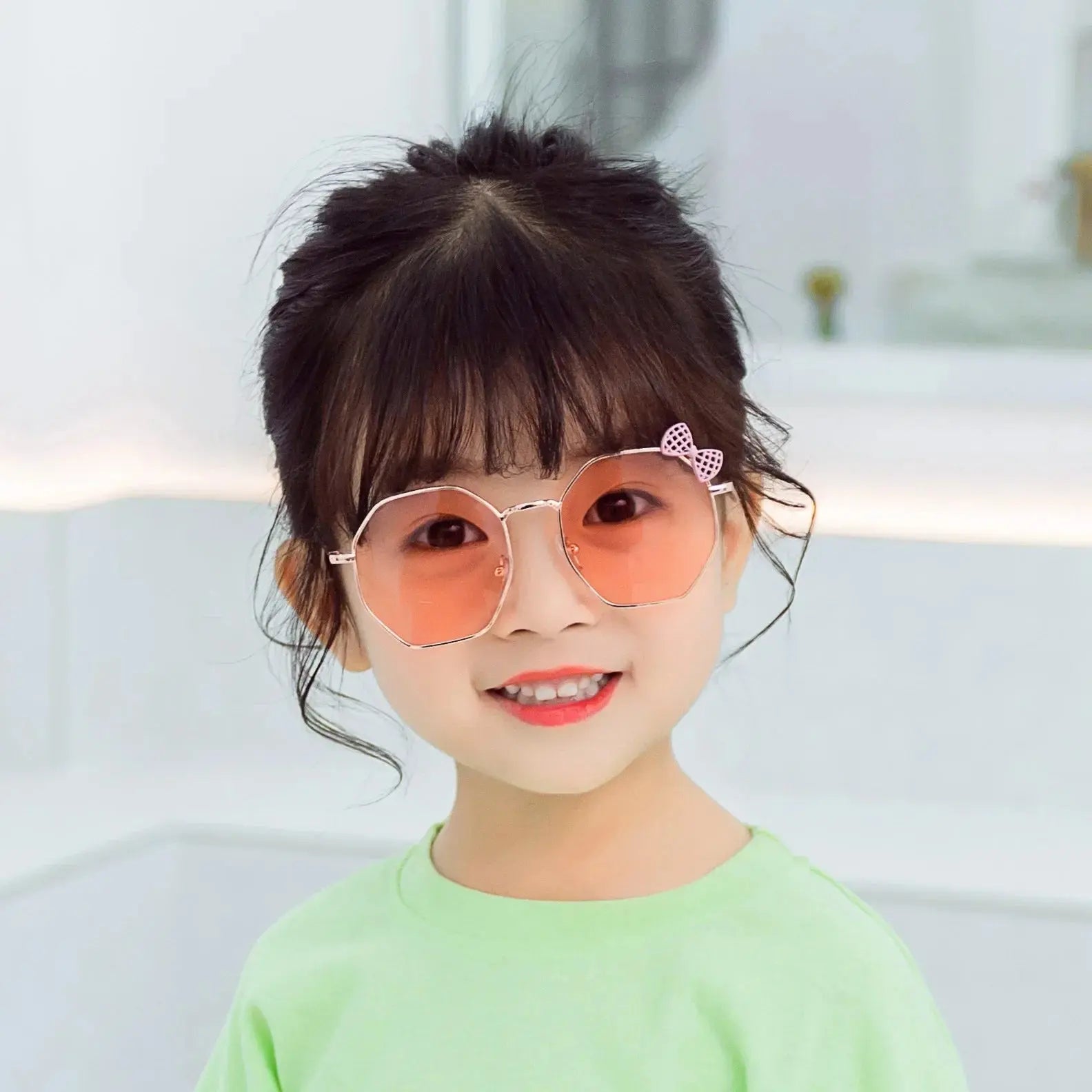 Trendy Fashion Boys and Girls Bow Metal Sunglasses B010 Polygon Trend Children's Sun Glasses Kids Outdoor UV400 Eyewear - Suncollections
