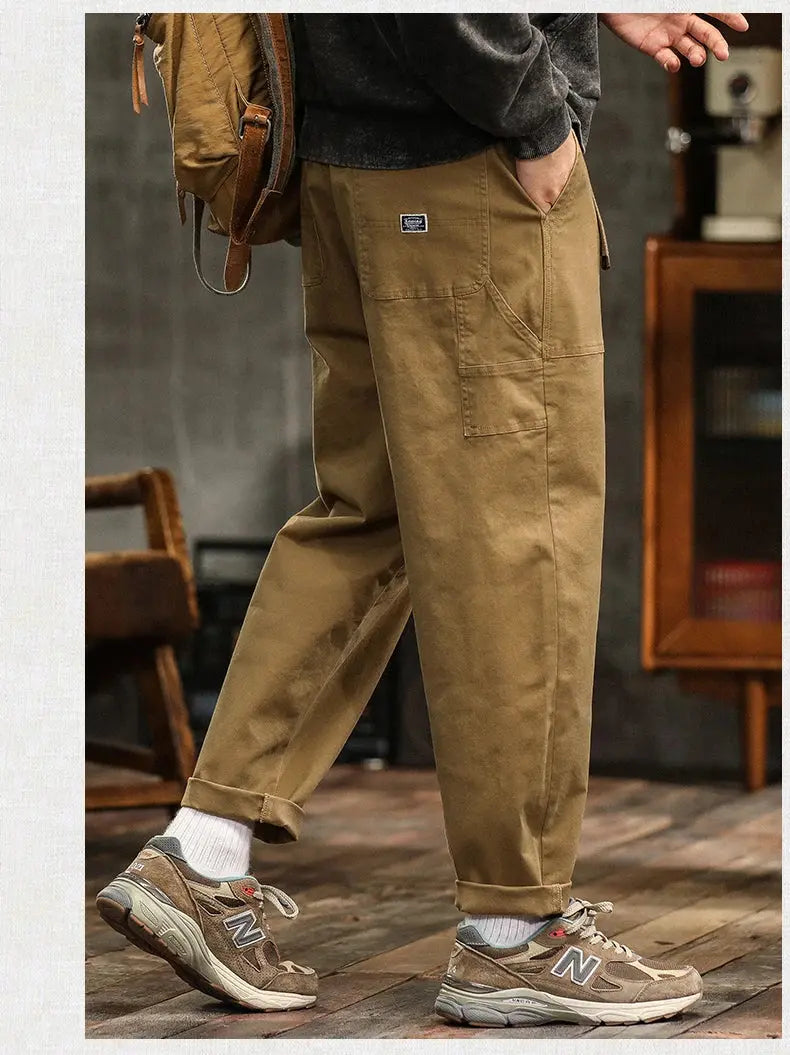 HIQOR Mens Clothing Spring Autumn Cargo Pants Man Cotton Casual Loose Trouser Belt Mid Waist Joggers Male Straight Baggy Pants Suncollections