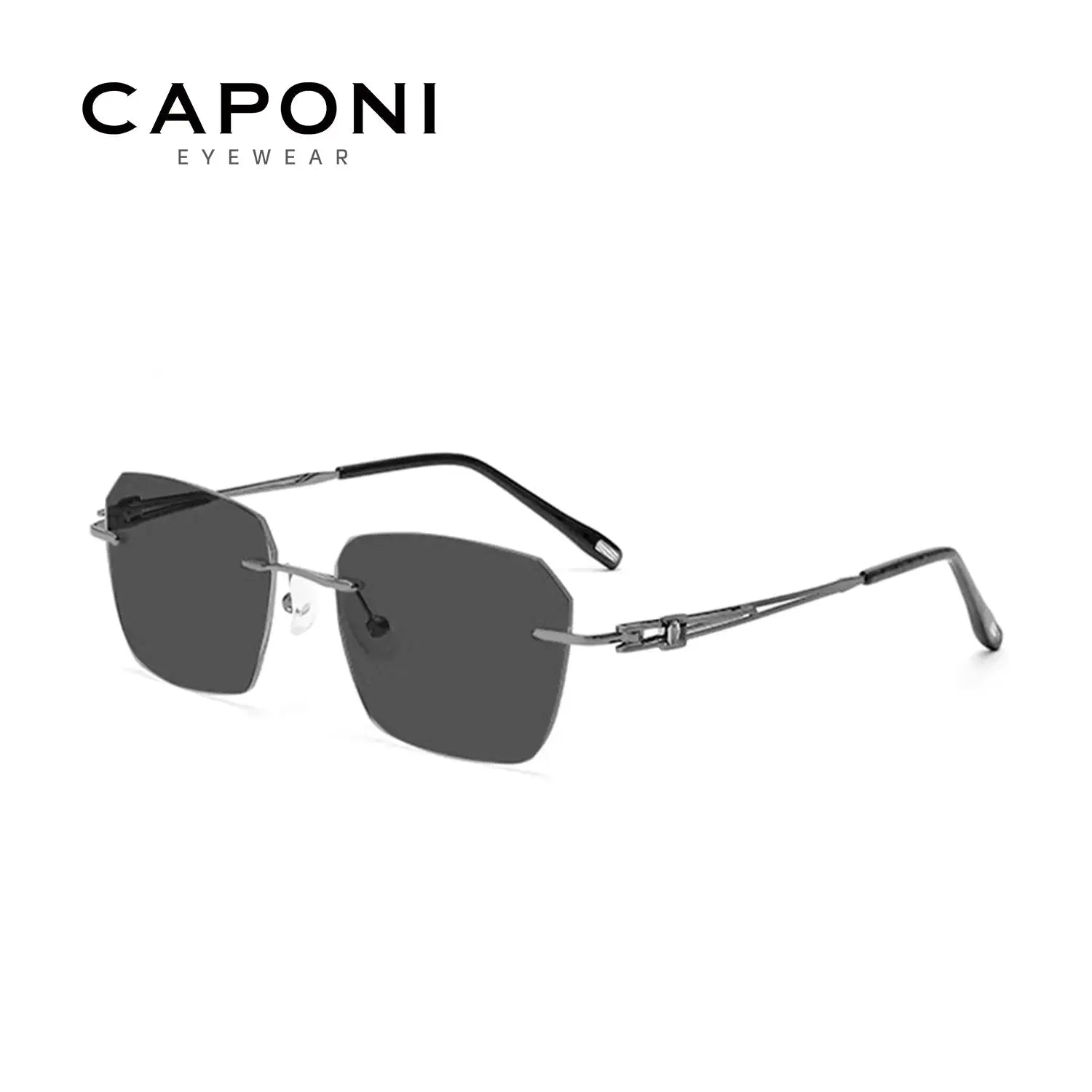 CAPONI Sunglasses Men Polarized Outdoor Ultra Light Pure Titanium Black Sunglasses Original Designer Photochromic Shade BS23503 - Suncollections