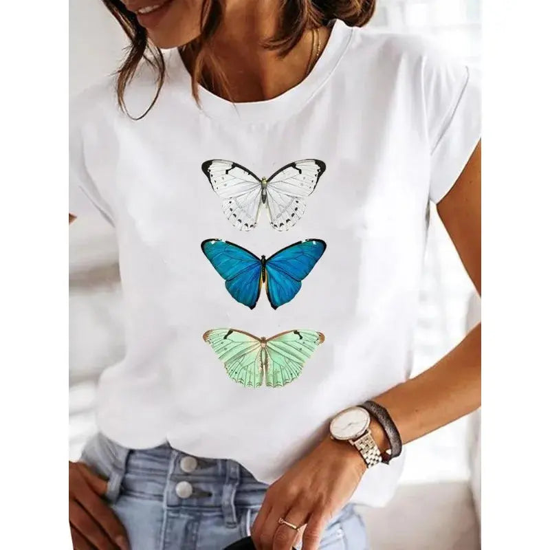 Women's Short-sleeved Explosive Insect Butterfly Dragonfly Print Round Neck T-shirt Women Clothes  Oversized T Shirt  Harajuku - Suncollections