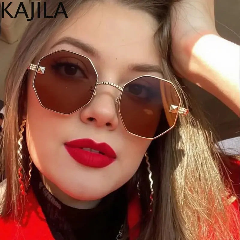 Oversized Sunglasses Steampunk Octagon Sunglasses Women 2025 Luxury Brand Vintage Metal Frame Square Sunglass For Ladies Classic Shades - Suncollections