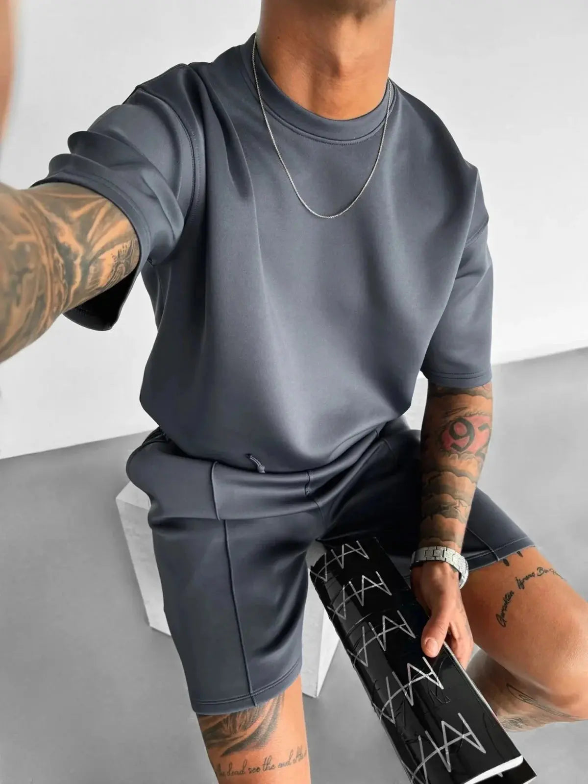 Men 2025 summer fashion sports design sense simple casual solid color quick drying short-sleeved T-shirt trend clothes - Suncollections