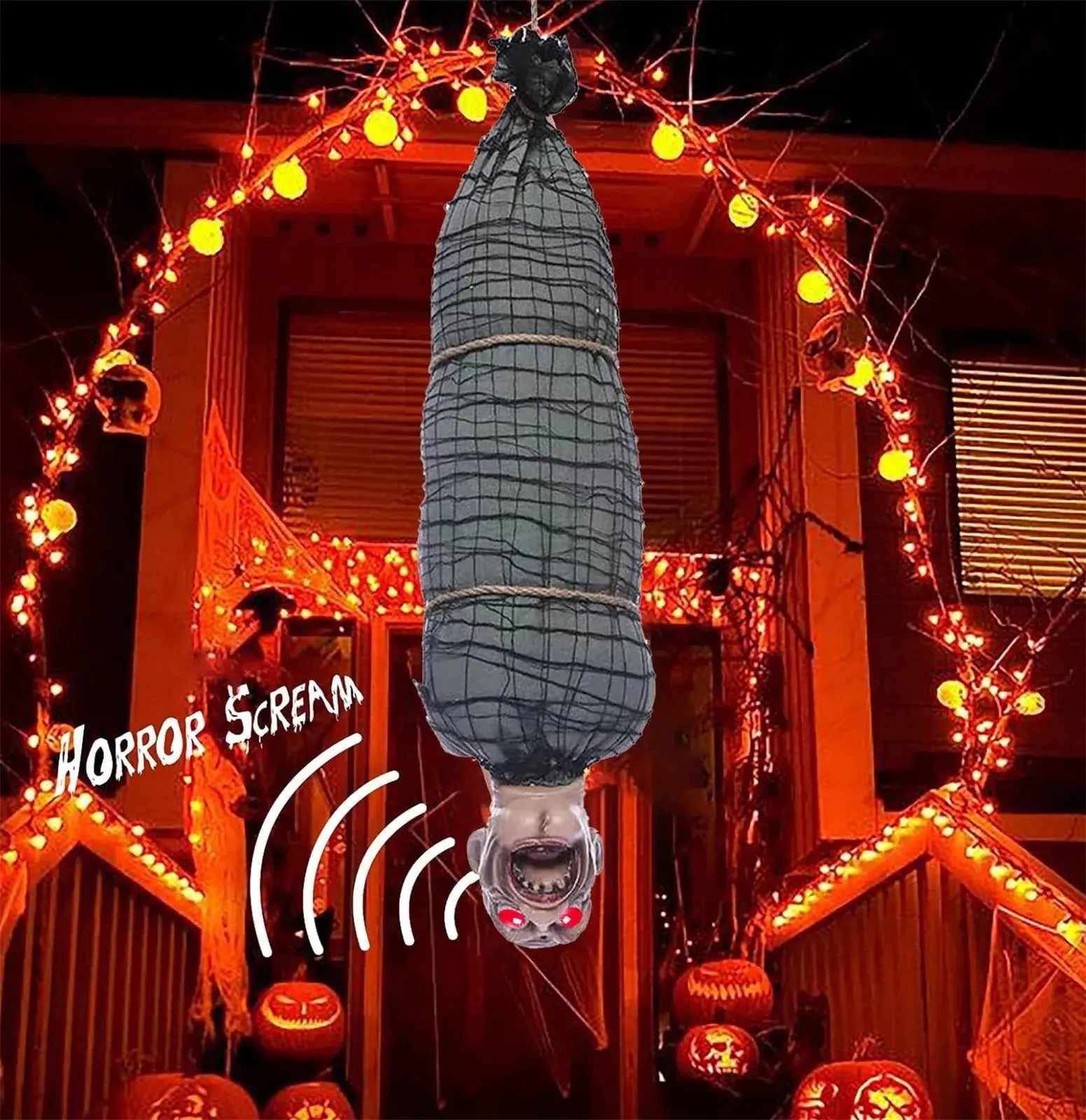 2.46 Ft Halloween Hanging Animated Corpse With LED Light Up Eyes Talking & Shaking Scary Ghost Sound Effect For Halloween Decor Suncollections