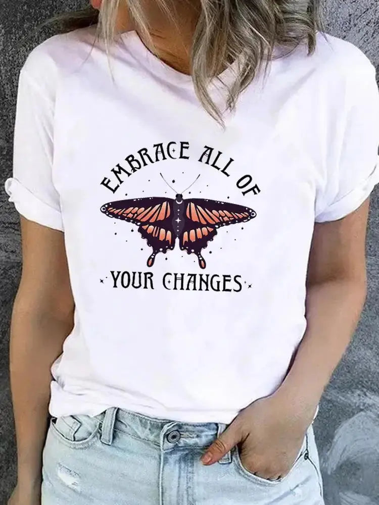 Clothes Women Butterfly Trend Lovely Cute Graphic Short Sleeve T-shirt Ladies - Suncollections