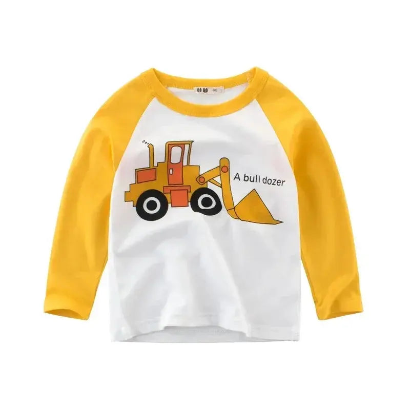 2025 Autumn T Shirt Cartoon Car T-shirt Boys Girls Baby Kids Clothes Cotton Long Sleeve Top for Boy Children's Clothing 2-9 Year - Suncollections