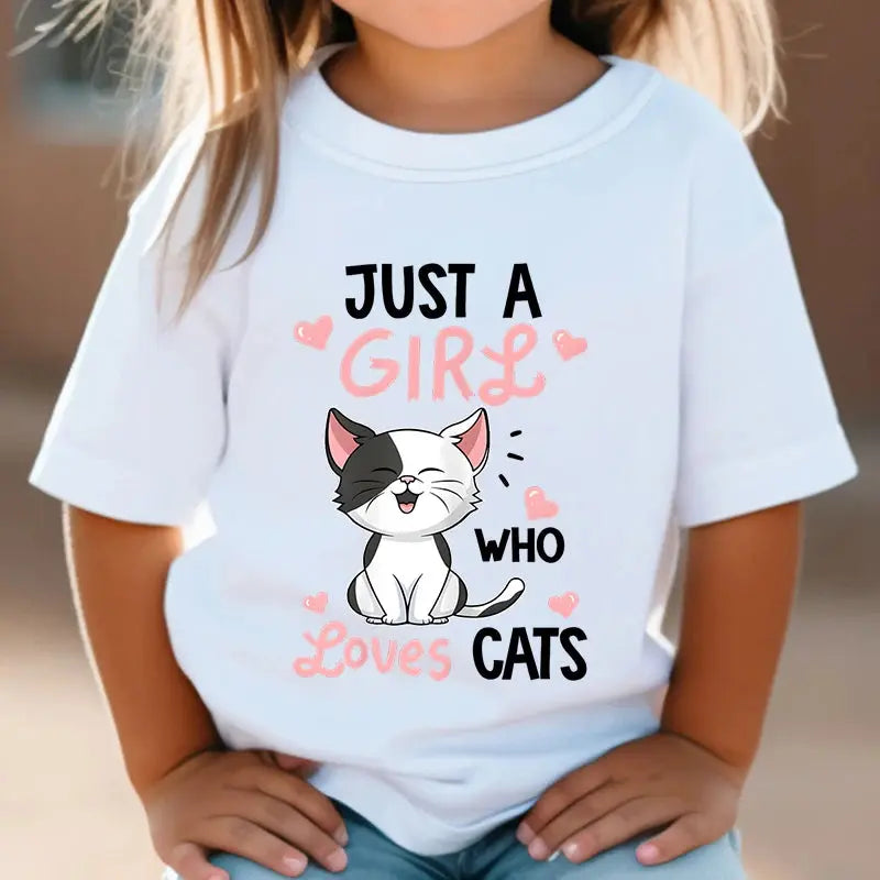 Just A Girl Who Loves Cats Tshirt Girls Y2k Harajuku Animal Summer Fashion Kids Clothes Funny Graphic Cute Cat Lover Streetwear - Suncollections