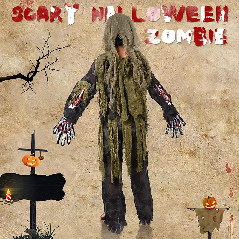 2025 New Arrival Scary Boy Burning Creepy Dead Halloween Fancy Dress Up Kids Skeleton Zombie Costume Suncollections