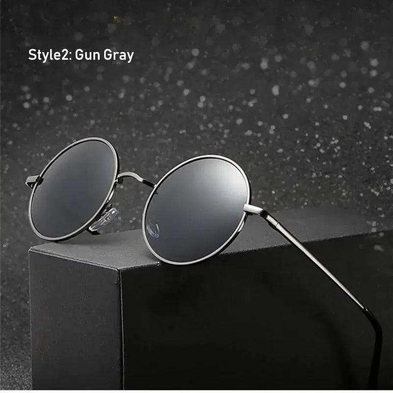 Retro Vintage Round Polarized Sunglasses Men Brand Designer Sun Glasses Women Alloy Metal Frame Black Lens Eyewear Driving UV400 - Suncollections
