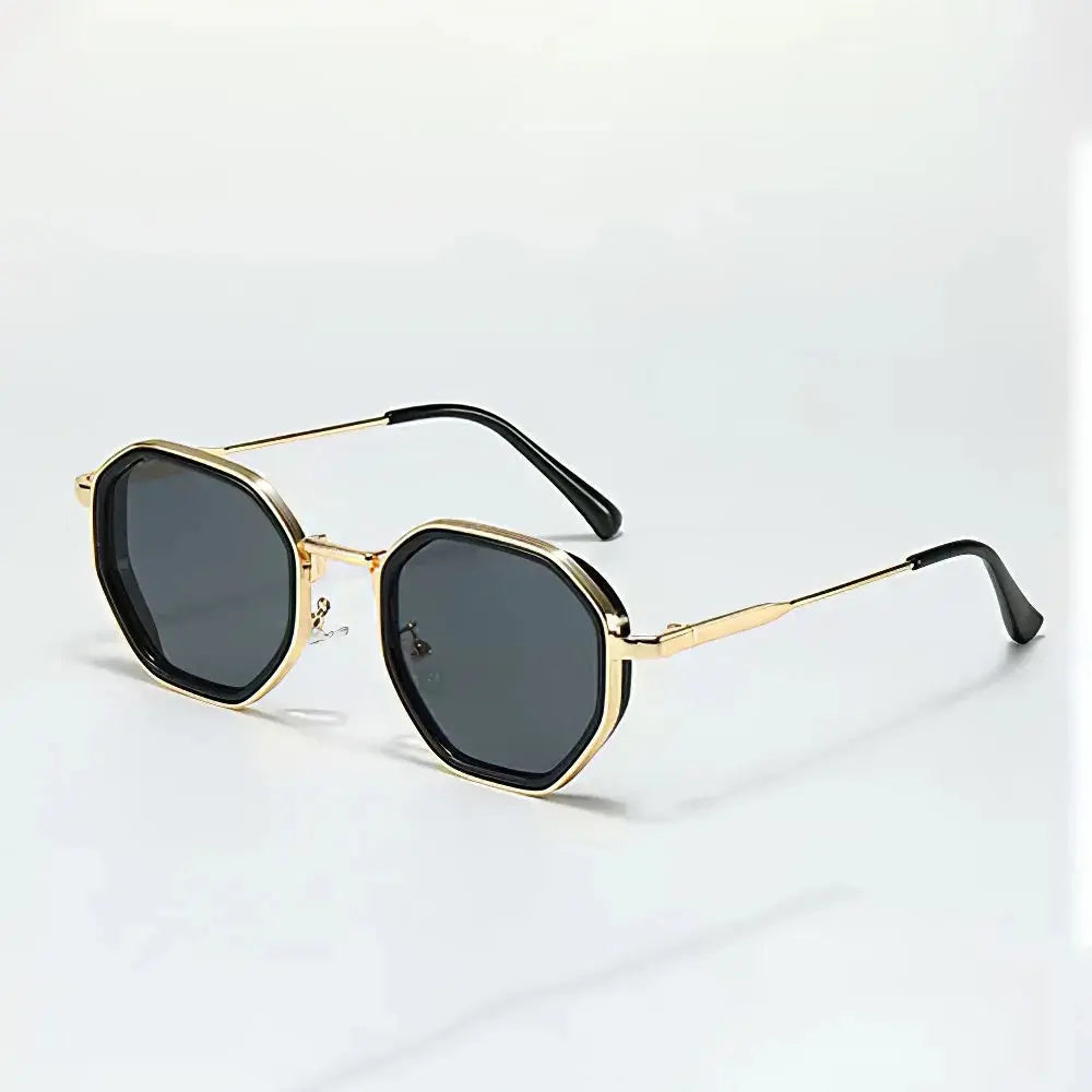 2025 New in Vintage Sunglasses for Women Modern Fashionable Octagonal Glasses with Black Lenses Golden Edging Sun Glasses - Suncollections