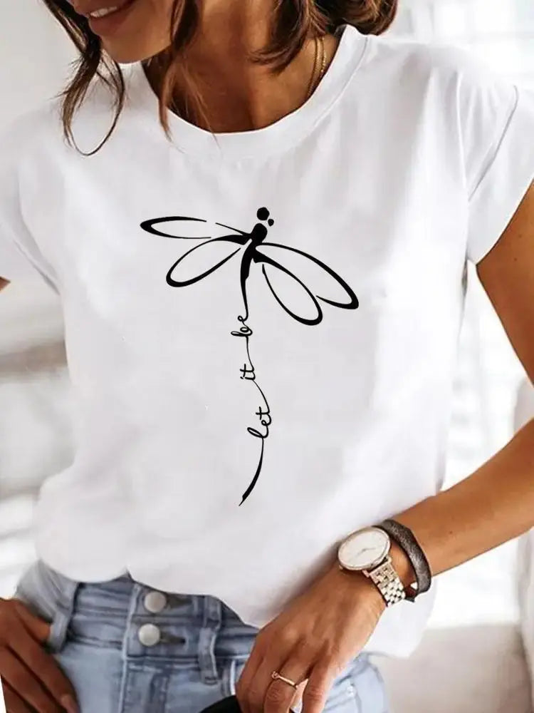 Women's Short-sleeved Explosive Insect Butterfly Dragonfly Print Round Neck T-shirt Women Clothes  Oversized T Shirt  Harajuku - Suncollections
