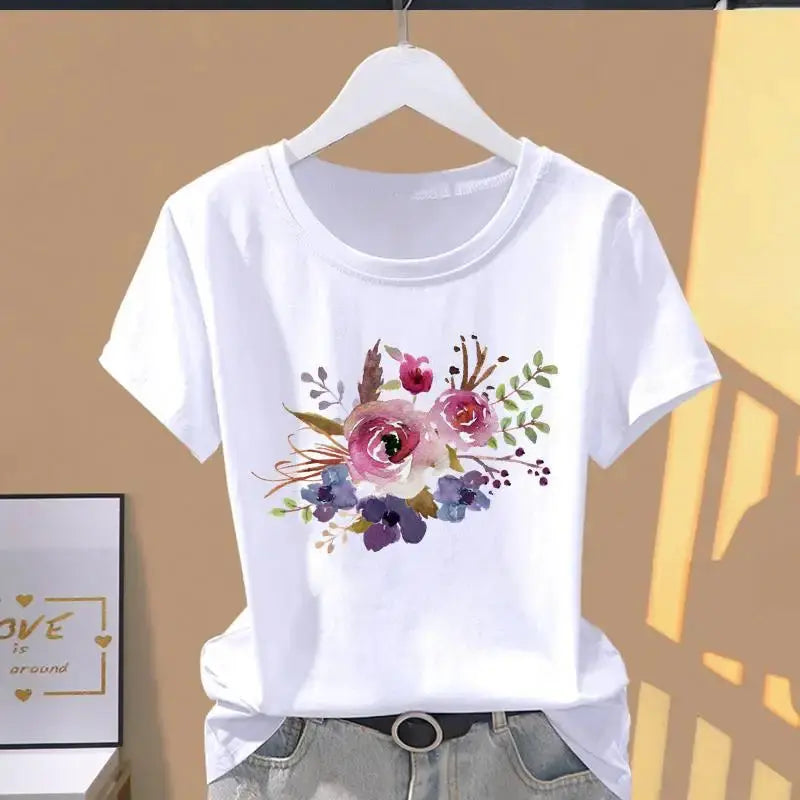 Modal Women Print Floral Sports Fashion Casual Explosive Short Sleeve T-shirt Graphic Tshirts  Women Clothes  Oversized T Shirt - Suncollections