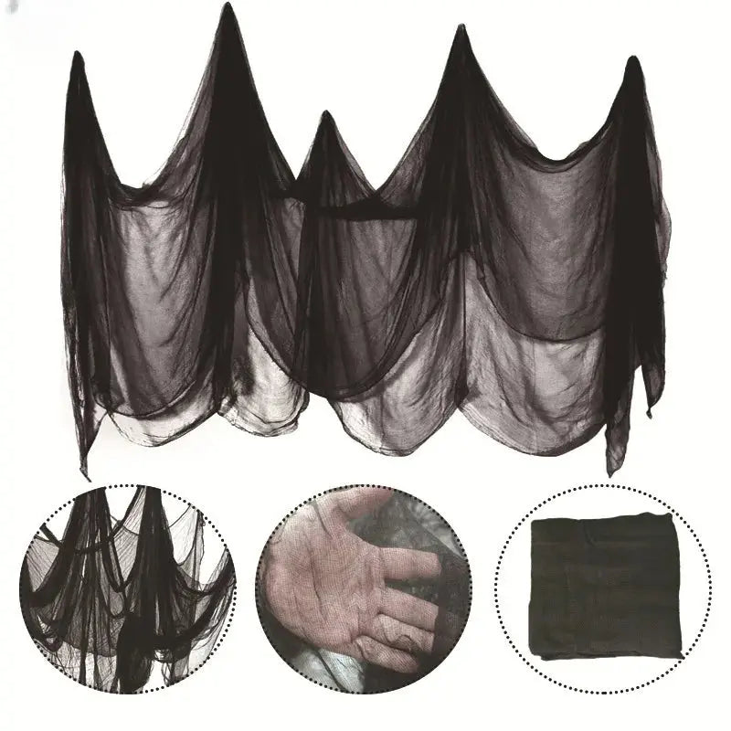 Halloween Decoration Gauze Black White Tattered Cloth With Blood Stains Stained Cloth for Decor Haunted House Secret Rooms Props Suncollections