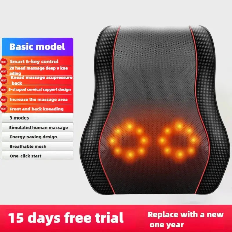 Electric Massage Neck Pillow Shiatsu Head Cervical Airbag Traction Body Back Waist Massager Car with Heating Vibrating Massage - Suncollections
