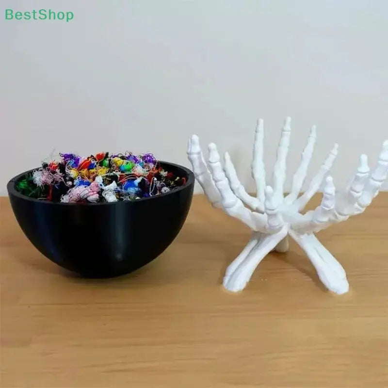 Halloween Candy Bowl Gothic Skeleton Hands Candy Storage Holder Multifunctional Halloween Organizer Holder Scary Home Decoration Suncollections