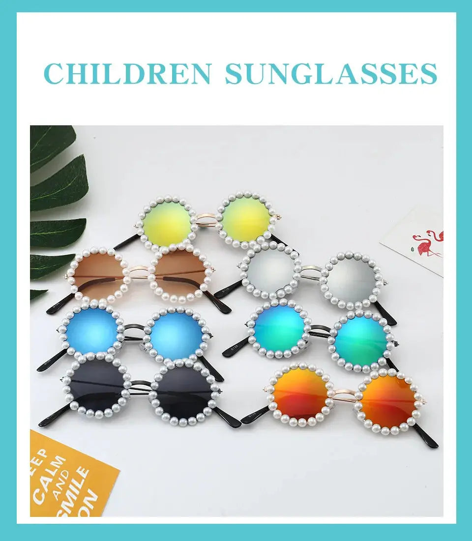 New Children's Circle Form Sunglasses Girl Decorative Pearl Frame Fashion Sun Glasses Cute Baby Outdoor Sunshade Eyewear UV400 - Suncollections