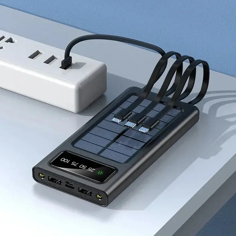 Xiaomi New Solar Power Bank 200000mA Large Capacity Mobile Power Fast Charging Battery With Dual USB 4 Cables For iPhone Samsung - Suncollections