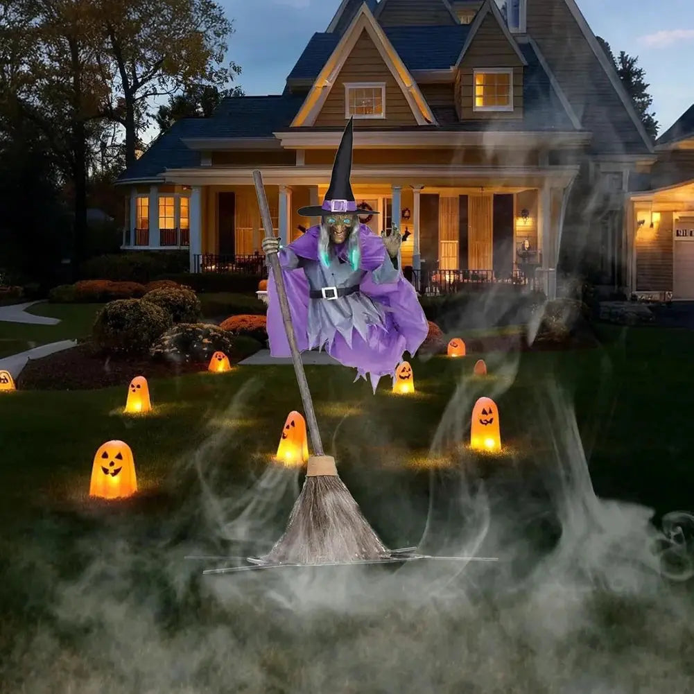 Flying Witch Decoration with Terrifying Sounds & Lights Halloween Props Halloween Flying Witch Decor for Garden Yard Lawn Indoor Suncollections