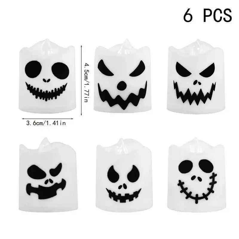 6pcs Halloween Led Ghost Pumpkin Candle Light Glowing Lamp Halloween Party Home Bar Decoration Haunted House Horror Props Suncollections