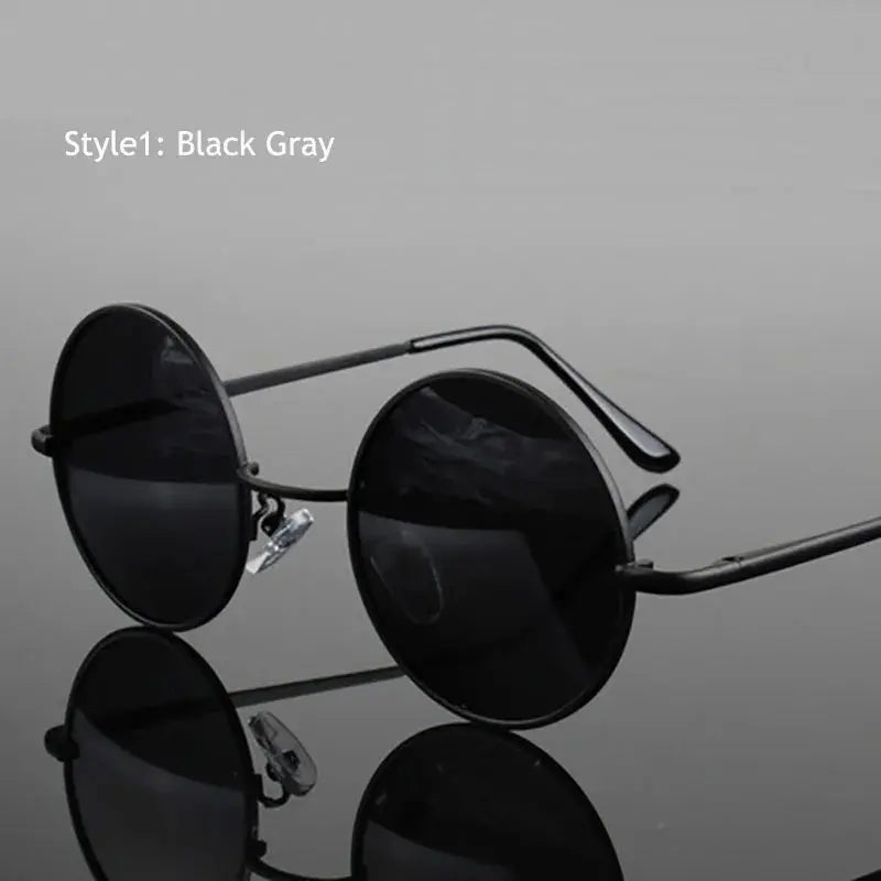 Retro Vintage Round Polarized Sunglasses Men Brand Designer Sun Glasses Women Alloy Metal Frame Black Lens Eyewear Driving UV400 - Suncollections