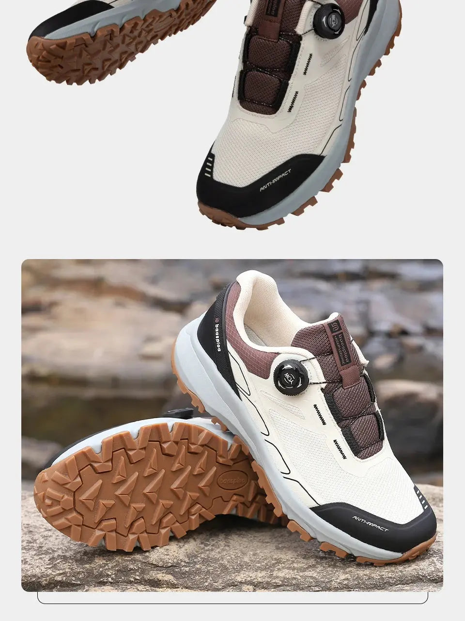 Baasploa New Men Outdoor Sneakers Mesh Breathable Rotating Button Hiking Shoes Male Comfort Rubber Sole Non-Slip Walking Shoes Suncollections