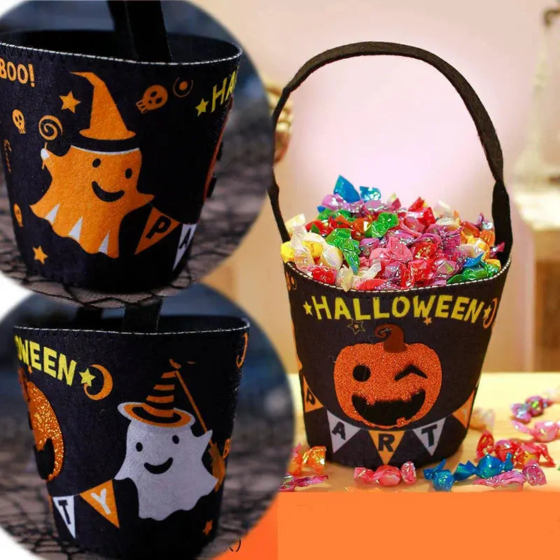 Halloween Theme Candy Bucket Bag Portable Candy Basket Kids Trick or Treat Bucket Halloween Party Decoration Supplies Suncollections