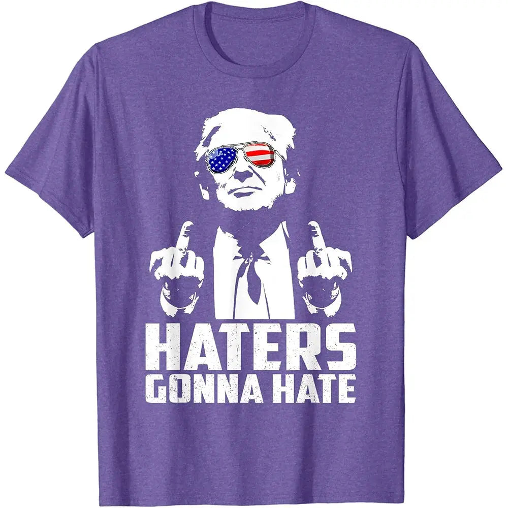 Funny Haters Gonna Hate T-shirt Donald Trump Middle Finger Graphic T Shirts for Mens Clothing Casual Polyester Tee Shirt Women - Suncollections